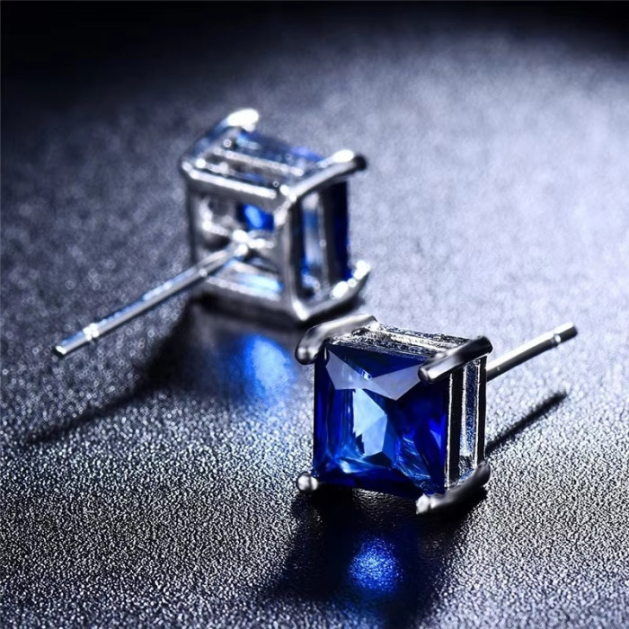 European and American style square zircon earrings, stainless steel earrings with colorful crystals, women's earrings, wholesale from the source manufacturer