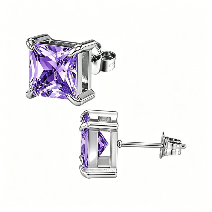 European and American style square zircon earrings, stainless steel earrings with colorful crystals, women's earrings, wholesale from the source manufacturer