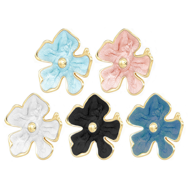 French-style light luxury oil-drip five-petal flower earrings for women, titanium steel, high-end, sweet, fashionable, versatile earrings