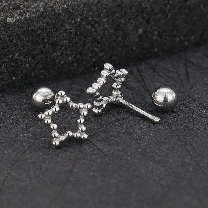 Titanium Steel Simple Ocean Style Earring Set, Unique Star-Shaped Shell Beaded Earrings, European and American Fashion Versatile Stud Earrings