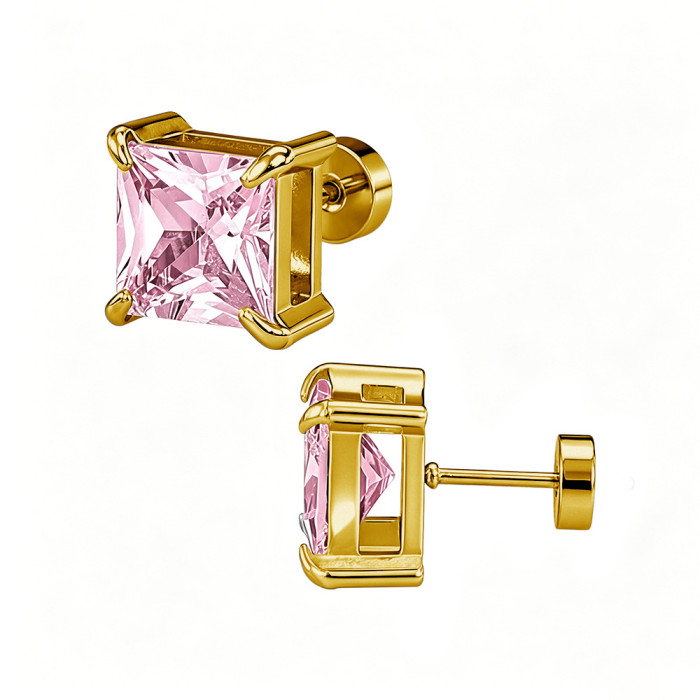 European and American cross-border best-selling four-prong square zirconia stud earrings, ear cuffs, double-layer zirconia elegant earrings, earring accessories manufacturer