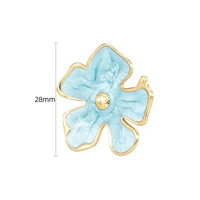 French-style light luxury oil-drip five-petal flower earrings for women, titanium steel, high-end, sweet, fashionable, versatile earrings