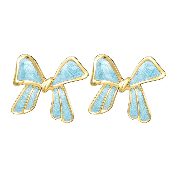 Bowknot earrings for women, gold-trimmed, macaron color series, fashionable commuter earrings, cross-border best-selling accessories