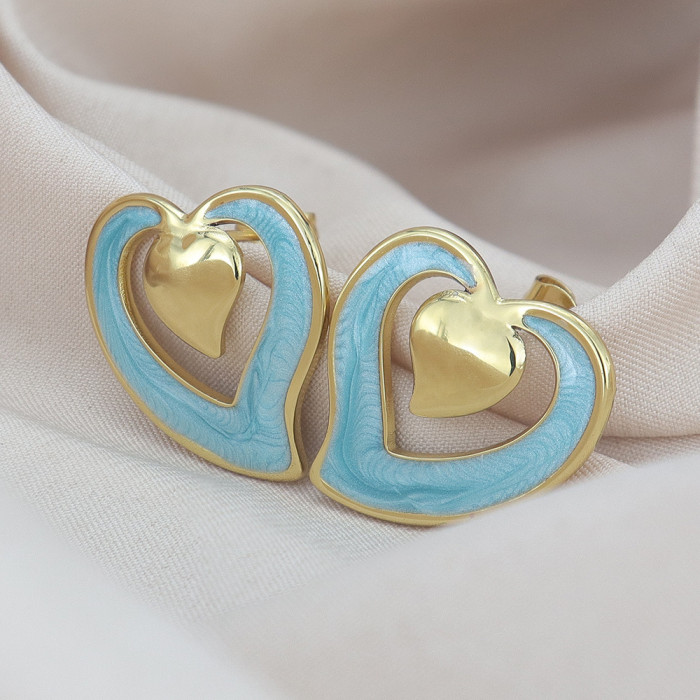 Fashionable heart-shaped earrings for women, titanium steel, non-fading, popular cross-border sales, simple heart-shaped earrings, stainless steel earrings