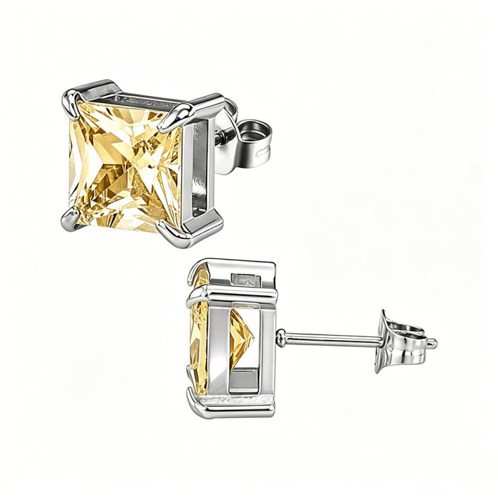 European and American style square zircon earrings, stainless steel earrings with colorful crystals, women's earrings, wholesale from the source manufacturer