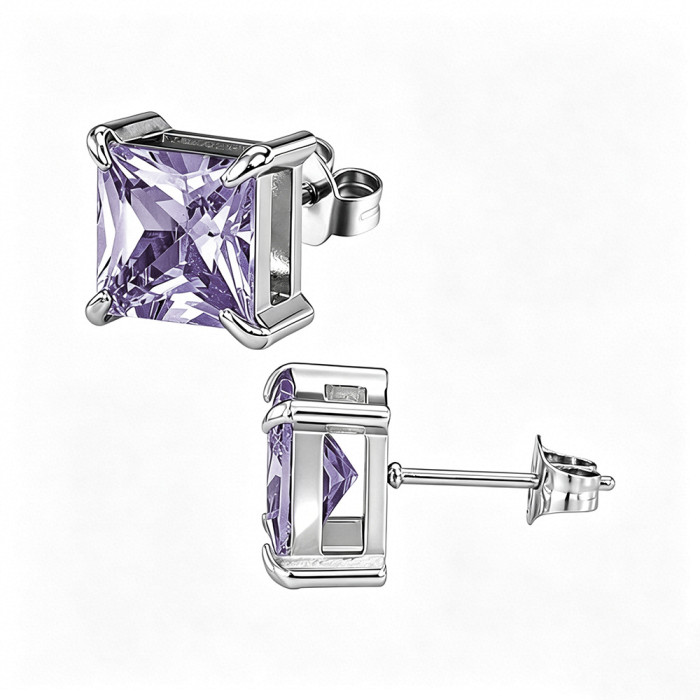 European and American style square zircon earrings, stainless steel earrings with colorful crystals, women's earrings, wholesale from the source manufacturer