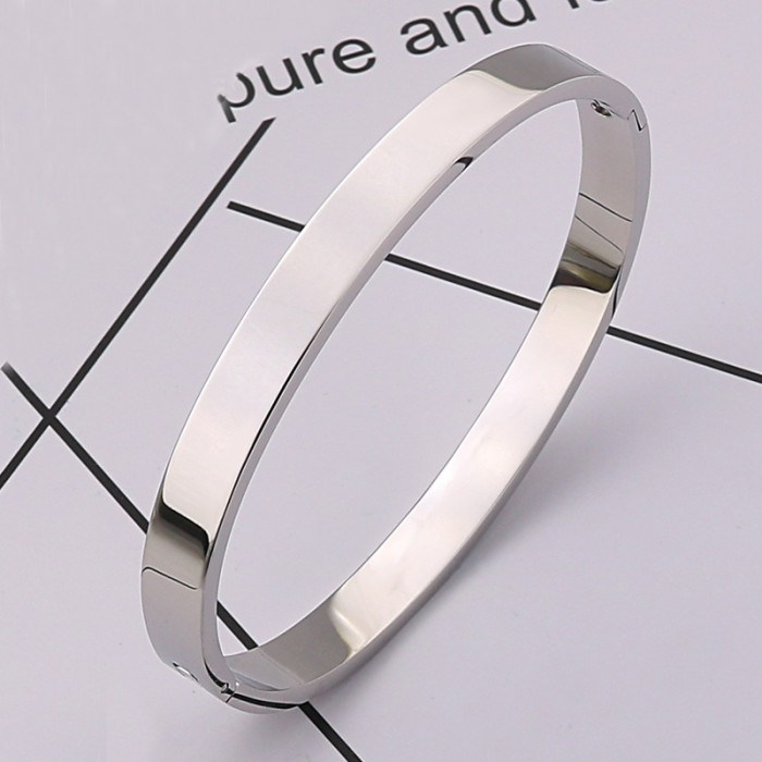 Korean and Japanese minimalist fashion open titanium steel plain ring women's flat bracelet stainless steel smooth couple's bracelet cross-border wholesale