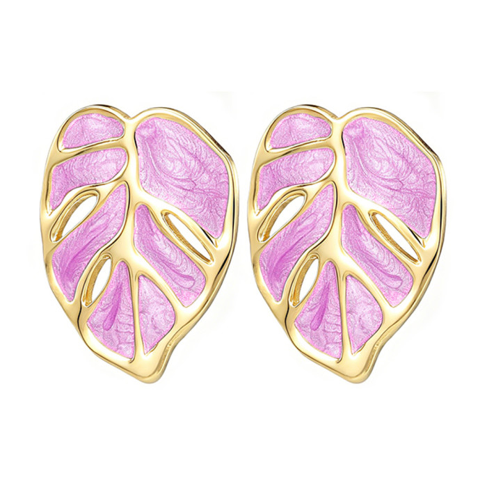 European and American fashion titanium steel oil-drip leaf earrings, hollow geometric earrings, best-selling women's simple and unique earrings