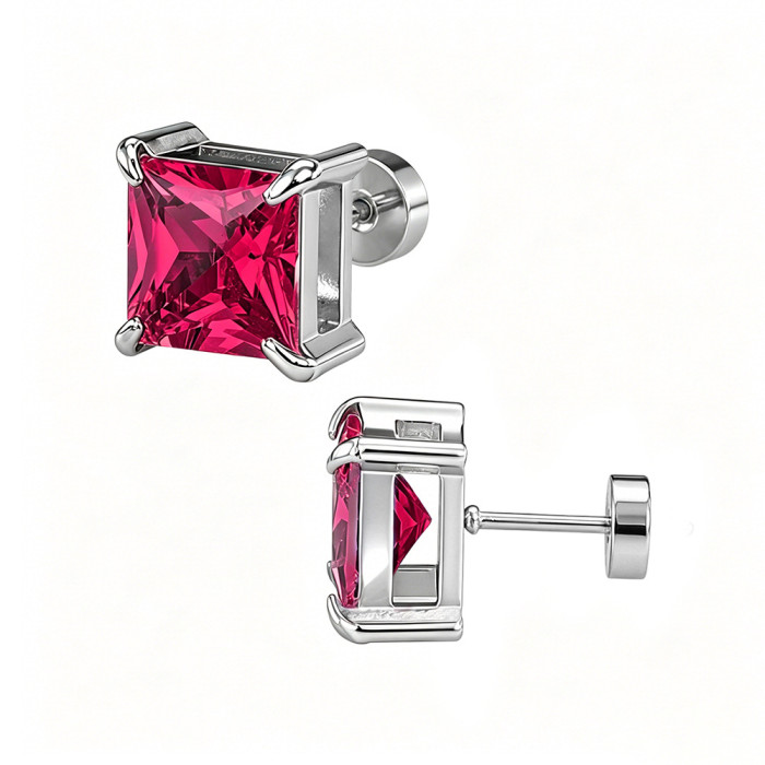 Amazon four-prong square zirconia stud earrings, ear cuffs, stainless steel jewelry, unisex zirconia stud earrings, manufacturer wholesale