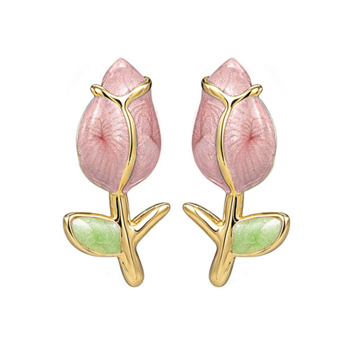 Oil-dripping rose flower earrings for women, high-end luxury earrings, European and American jewelry, cross-border wholesale, direct supply from manufacturer