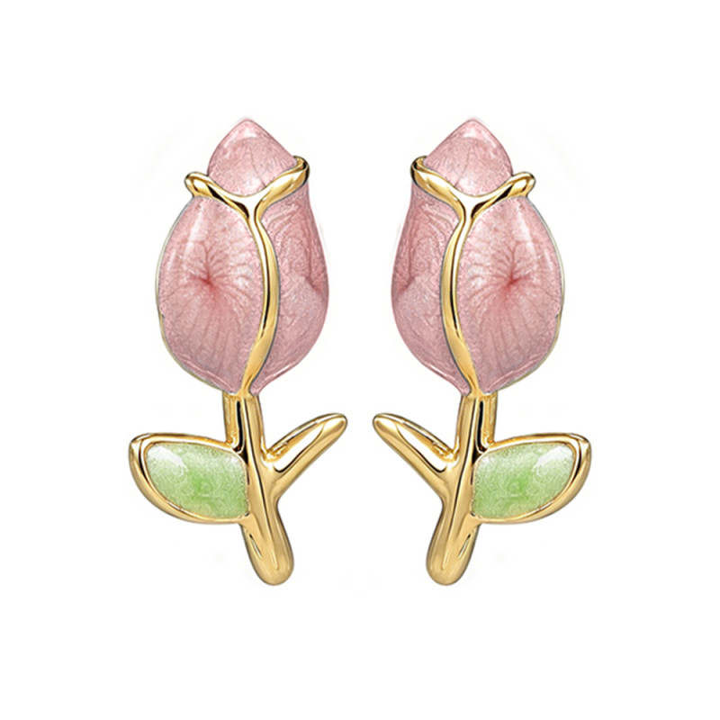 Oil-dripping rose flower earrings for women, high-end luxury earrings, European and American jewelry, cross-border wholesale, direct supply from manufacturer