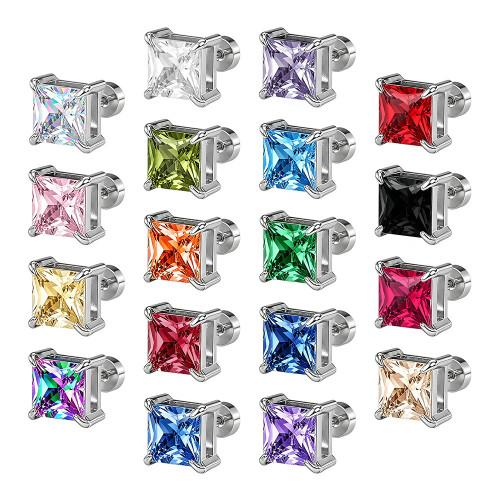Amazon four-prong square zirconia stud earrings, ear cuffs, stainless steel jewelry, unisex zirconia stud earrings, manufacturer wholesale