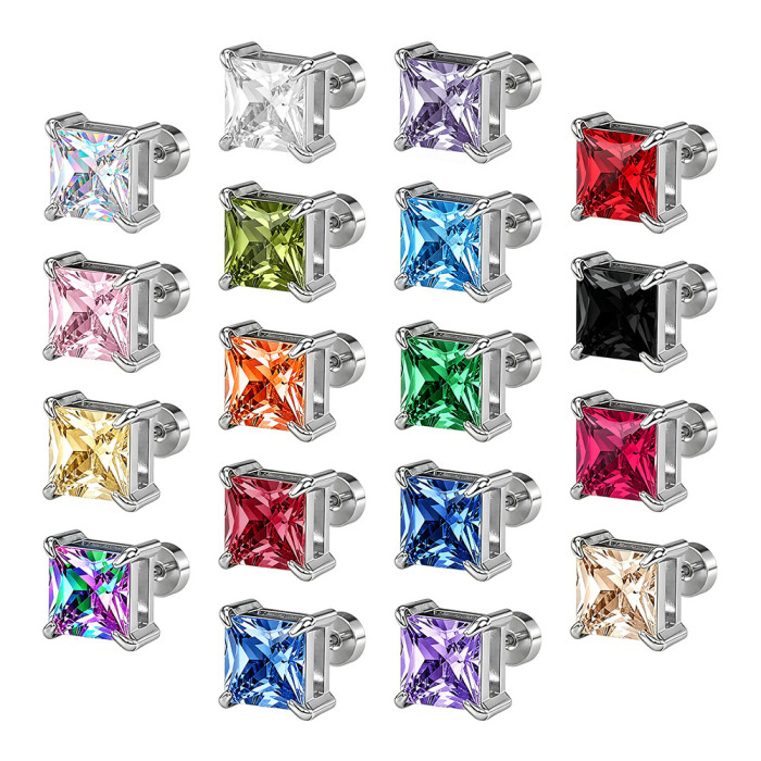 Amazon four-prong square zirconia stud earrings, ear cuffs, stainless steel jewelry, unisex zirconia stud earrings, manufacturer wholesale