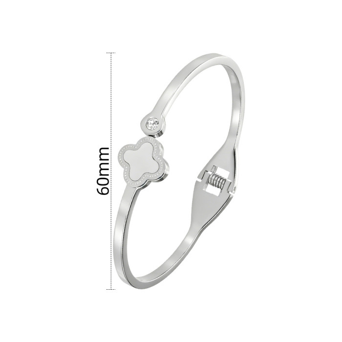 Korean-style fashion four-leaf clover titanium steel bracelet for women, simple and elegant rose gold open bangle, stainless steel non-fading accessory