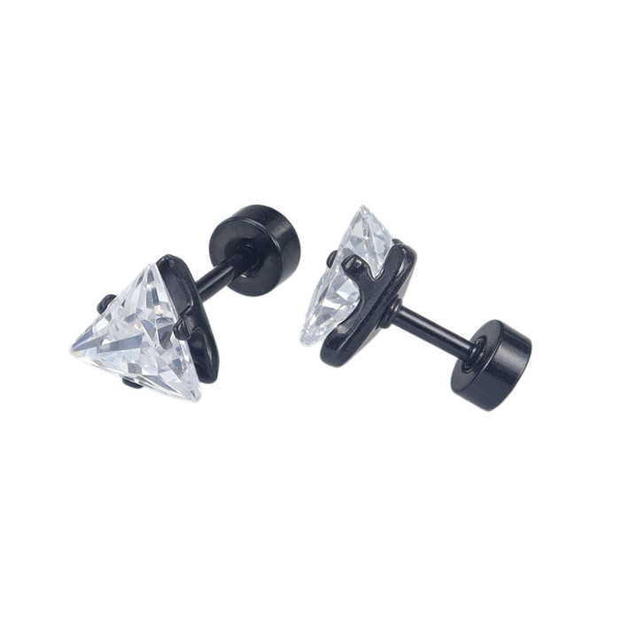 European and American cross-border best-selling stainless steel 18K triangular zircon earrings and ear cuffs, light luxury and high-end style unisex earrings