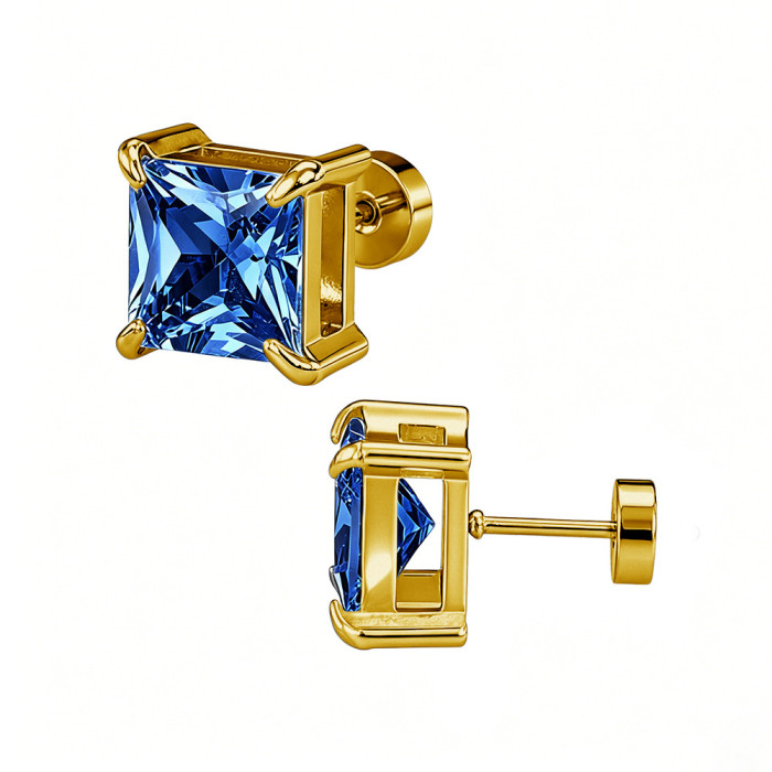 European and American cross-border best-selling four-prong square zirconia stud earrings, ear cuffs, double-layer zirconia elegant earrings, earring accessories manufacturer