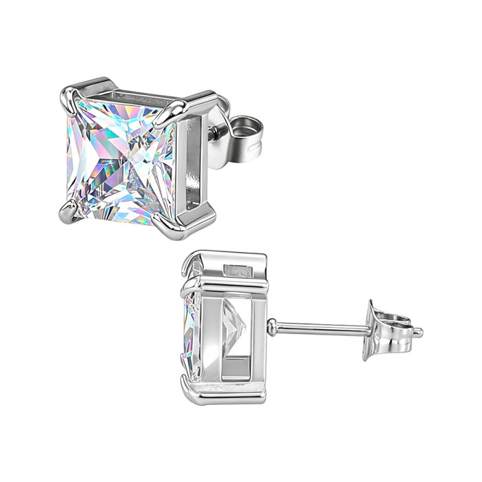 European and American style square zircon earrings, stainless steel earrings with colorful crystals, women's earrings, wholesale from the source manufacturer