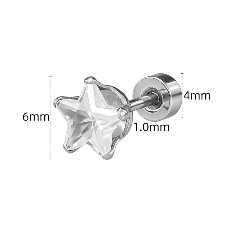 European and American minimalist titanium steel pentagram zirconia stud earrings and ear cuffs, unisex versatile cross-border fashion accessories, stainless steel