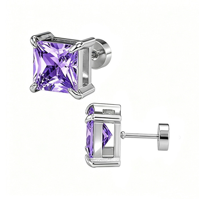 Amazon four-prong square zirconia stud earrings, ear cuffs, stainless steel jewelry, unisex zirconia stud earrings, manufacturer wholesale