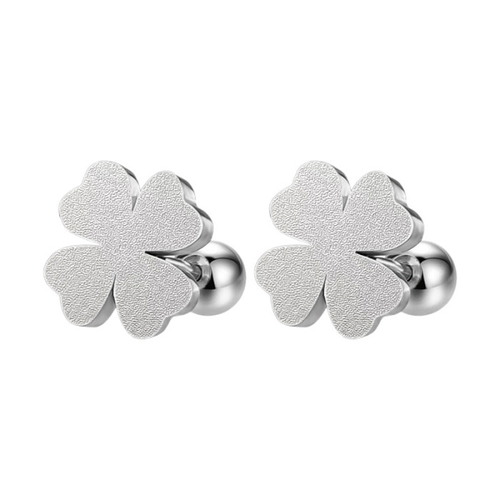 Titanium steel four-leaf clover earrings for women, simple and stylish niche design earrings, versatile metal ear cuffs for European and American commuting