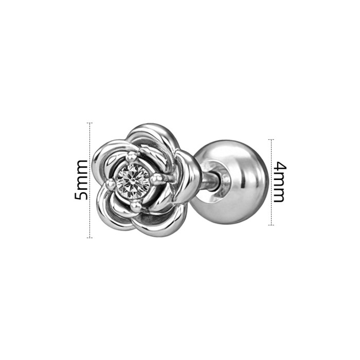 Diamond-studded rose flower earrings, light luxury fashion titanium steel earrings, high-end niche design, popular earrings