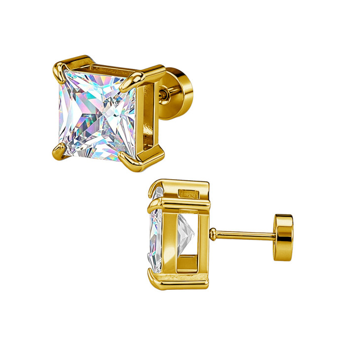 European and American cross-border best-selling four-prong square zirconia stud earrings, ear cuffs, double-layer zirconia elegant earrings, earring accessories manufacturer