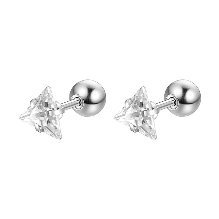 Titanium steel zircon triangle earrings for men and women, fashionable, simple, light luxury ear cuffs, cross-border bestseller, niche design earrings