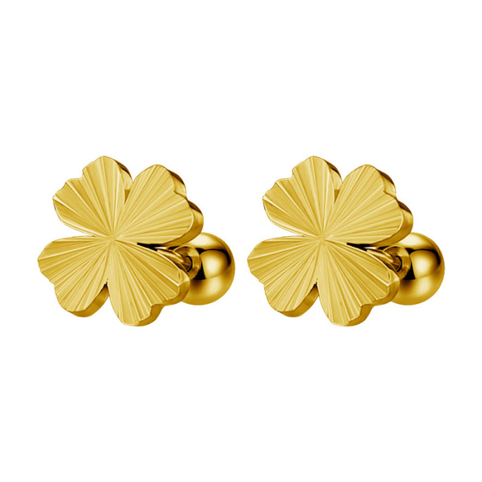 Titanium steel four-leaf clover earrings for women, simple and stylish niche design earrings, versatile metal ear cuffs for European and American commuting