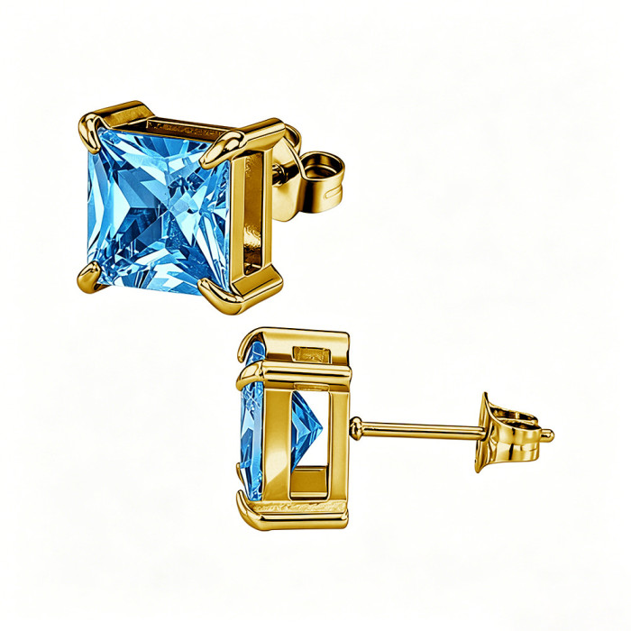 European and American style square zircon earrings, stainless steel earrings with colorful crystal decorations, women's earrings, wholesale from the source manufacturer