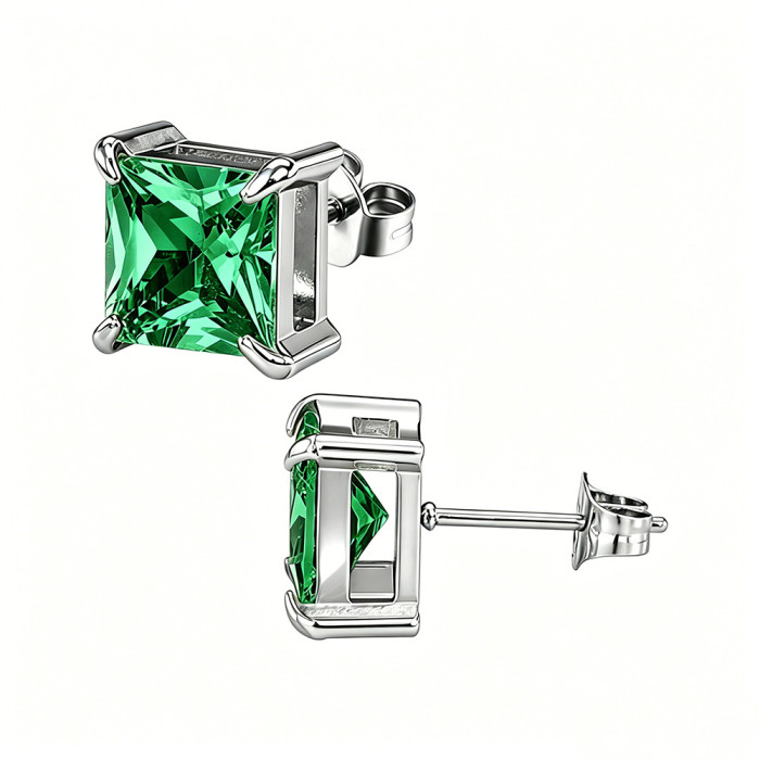European and American style square zircon earrings, stainless steel earrings with colorful crystals, women's earrings, wholesale from the source manufacturer
