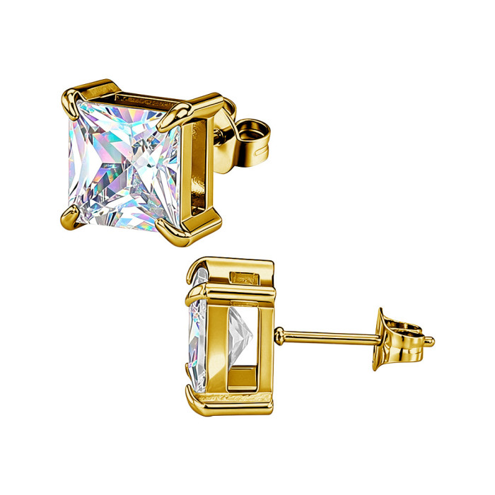 European and American style square zircon earrings, stainless steel earrings with colorful crystal decorations, women's earrings, wholesale from the source manufacturer