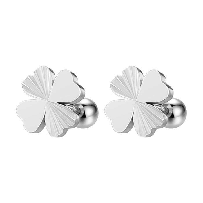 Titanium steel four-leaf clover earrings for women, simple and stylish niche design earrings, versatile metal ear cuffs for European and American commuting
