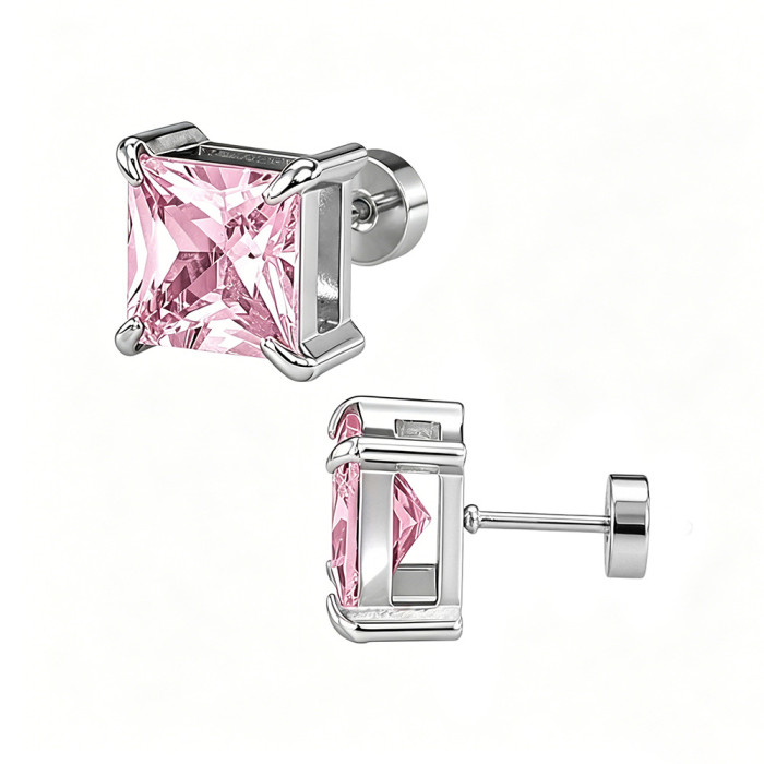 Amazon four-prong square zirconia stud earrings, ear cuffs, stainless steel jewelry, unisex zirconia stud earrings, manufacturer wholesale