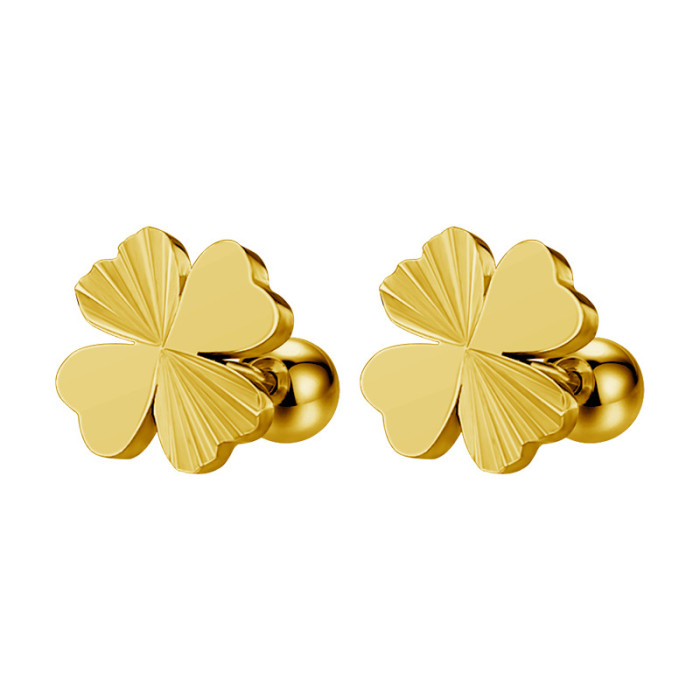 Titanium steel four-leaf clover earrings for women, simple and stylish niche design earrings, versatile metal ear cuffs for European and American commuting