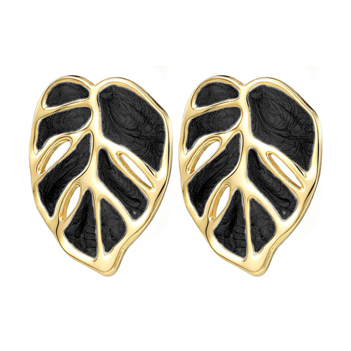 European and American fashion titanium steel oil-drip leaf earrings, hollow geometric earrings, best-selling women's simple and unique earrings