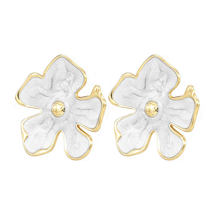 French-style light luxury oil-drip five-petal flower earrings for women, titanium steel, high-end, sweet, fashionable, versatile earrings