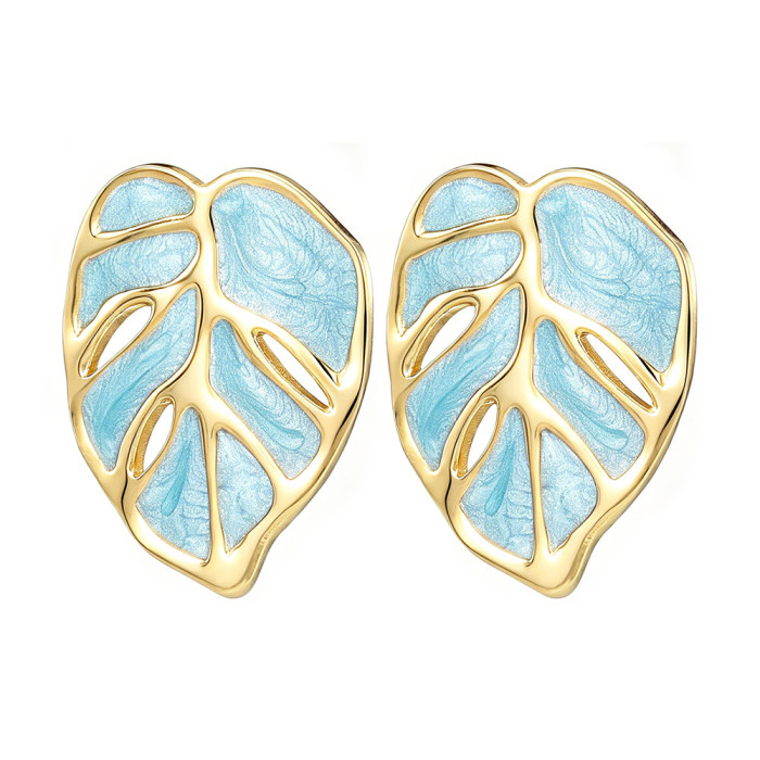 European and American fashion titanium steel oil-drip leaf earrings, hollow geometric earrings, best-selling women's simple and unique earrings