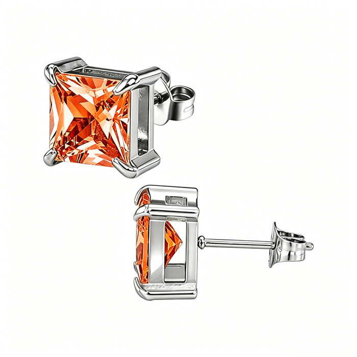European and American style square zircon earrings, stainless steel earrings with colorful crystals, women's earrings, wholesale from the source manufacturer