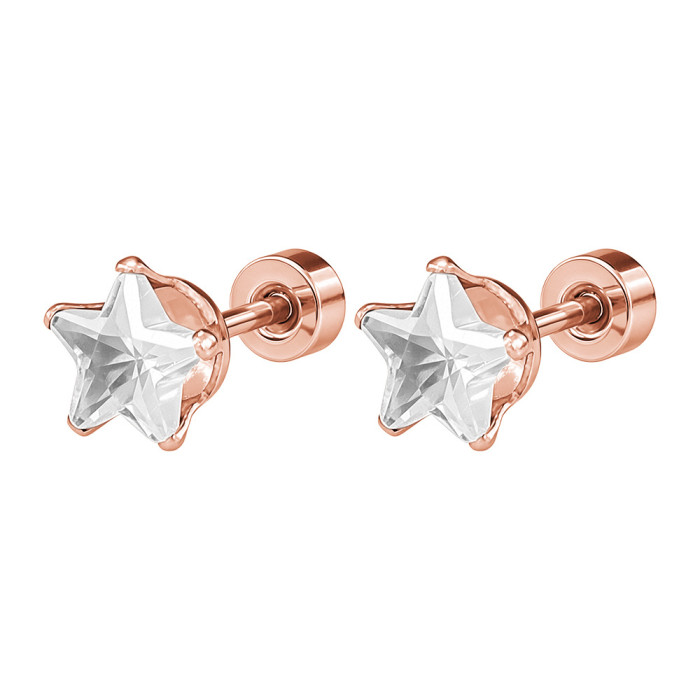 European and American minimalist titanium steel pentagram zirconia stud earrings and ear cuffs, unisex versatile cross-border fashion accessories, stainless steel