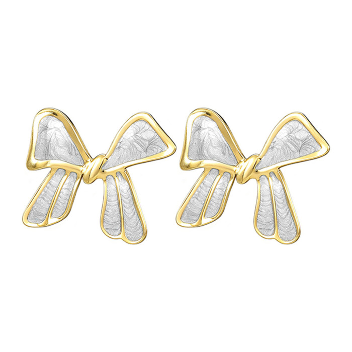 Bowknot earrings for women, gold-trimmed, macaron color series, fashionable commuter earrings, cross-border best-selling accessories