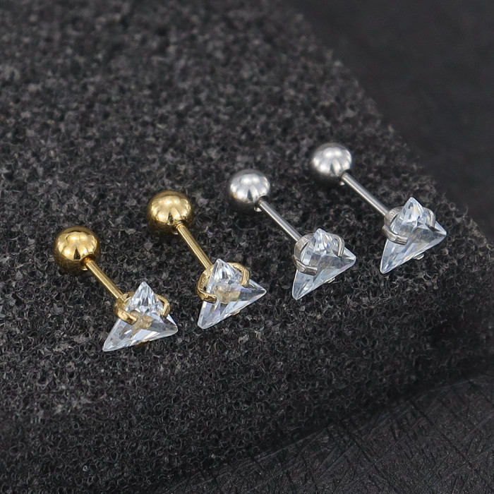 Titanium steel zircon triangle earrings for men and women, fashionable, simple, light luxury ear cuffs, cross-border bestseller, niche design earrings