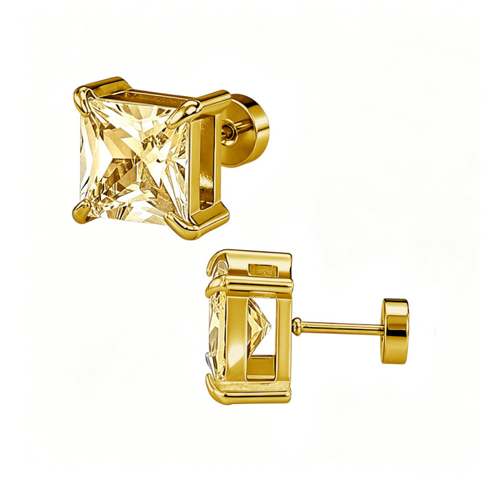 European and American cross-border best-selling four-prong square zirconia stud earrings, ear cuffs, double-layer zirconia elegant earrings, earring accessories manufacturer