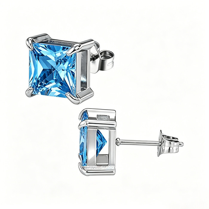 European and American style square zircon earrings, stainless steel earrings with colorful crystals, women's earrings, wholesale from the source manufacturer