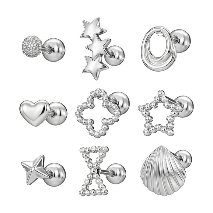 Titanium Steel Simple Ocean Style Earring Set, Unique Star-Shaped Shell Beaded Earrings, European and American Fashion Versatile Stud Earrings
