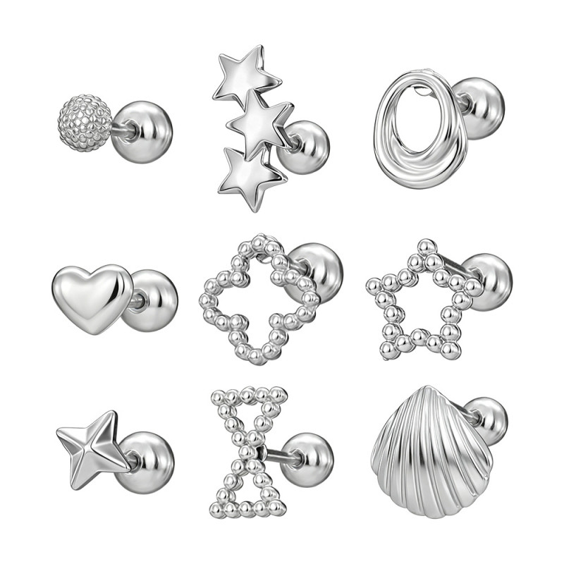 Titanium Steel Simple Ocean Style Earring Set, Unique Star-Shaped Shell Beaded Earrings, European and American Fashion Versatile Stud Earrings
