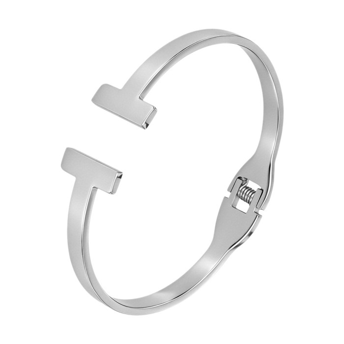 European and American minimalist double-T letter titanium steel open bracelet for women, light luxury with a high-end feel, rose gold and silver color couple's bracelet