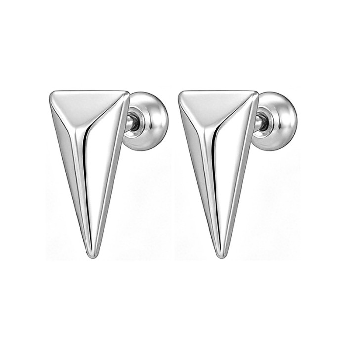 Titanium steel triangular cone earrings for men and women, trendy, cool, simple, personalized ear accessories, non-pierced magnetic ear clips, hip-hop style