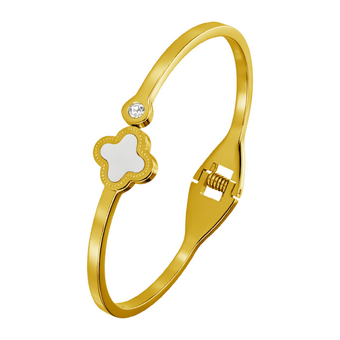 Korean-style fashion four-leaf clover titanium steel bracelet for women, simple and elegant rose gold open bangle, stainless steel non-fading accessory