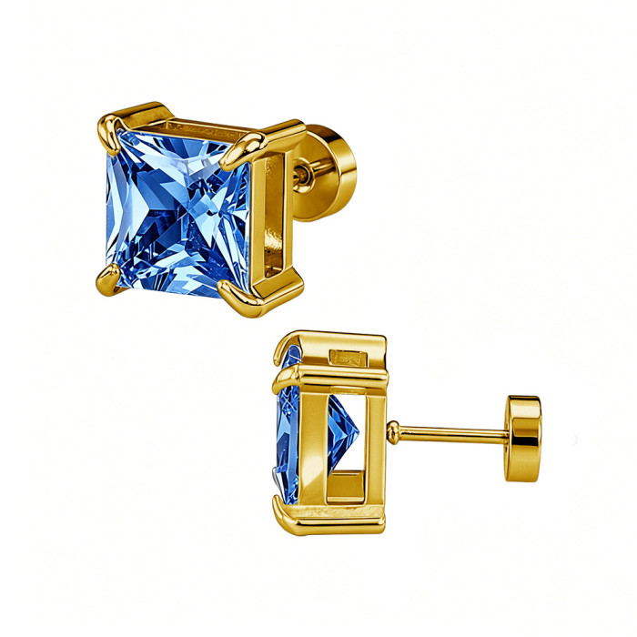 European and American cross-border best-selling four-prong square zirconia stud earrings, ear cuffs, double-layer zirconia elegant earrings, earring accessories manufacturer