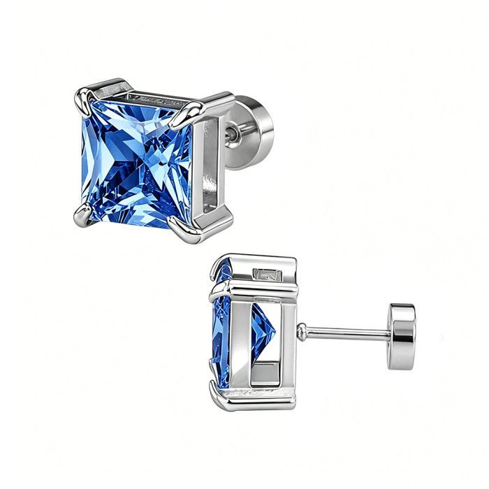 Amazon four-prong square zirconia stud earrings, ear cuffs, stainless steel jewelry, unisex zirconia stud earrings, manufacturer wholesale